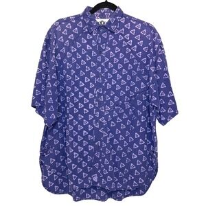 Vintage Button Down Shirt Size M Purple Batik Geometric Cotton Summer Casual